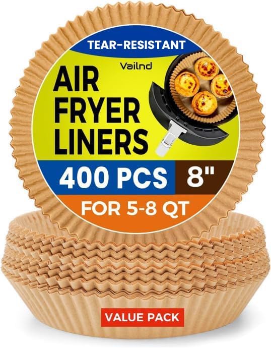 Skiennix 400Pcs Air Fryer Paper Liners - 8 Inch Oil-Proof Parchment Sheets for Baking & Cooking