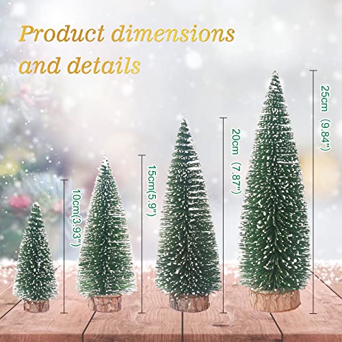 Green Mini Christmas Tree Set with Snowflakes - 4 Pcs Small Indoor Holiday Decor