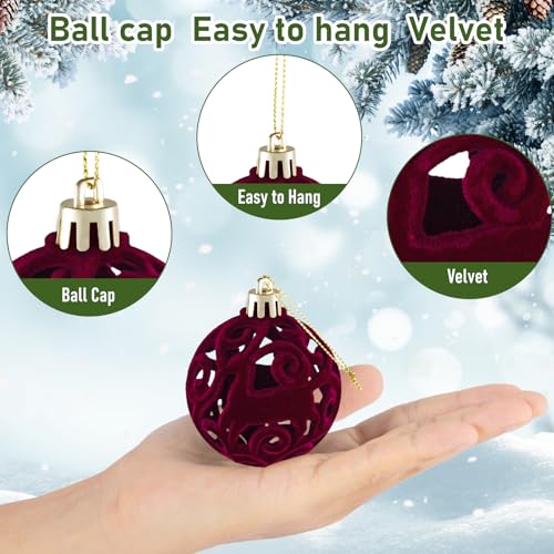 40PCS Velvet Christmas Ornaments Set - Burgundy Holiday Tree Decorations