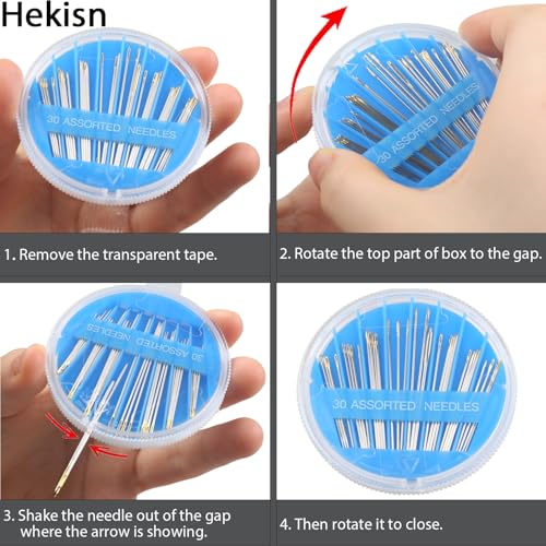 Hekisn 30-Piece Hand Sewing Needle Set - 6 Sizes, Gold-Plated