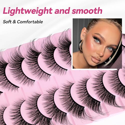 CINYOLA Fluffy Wispy False Eyelashes 10 Pairs D Curl Cat Eye Fake Lashes