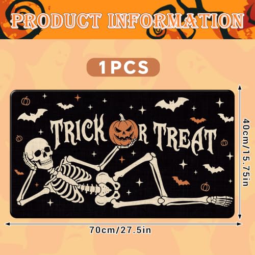 Halloween Skull Welcome Doormat - Non-Slip Rubber Backing, 17x29 Inch