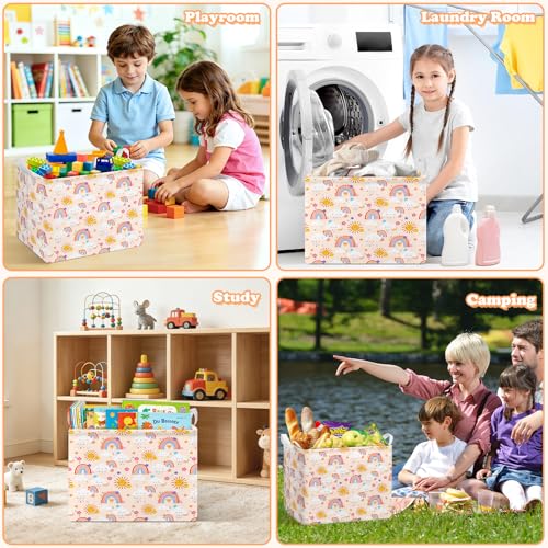 Rainbow Collapsible Storage Basket for Kids - Organizer Bin with Handles