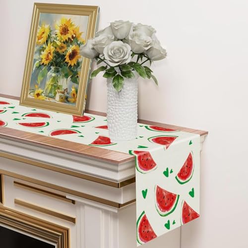 Summer Watermelon Table Runner 13x36 Inch Green Heart Dining Decor