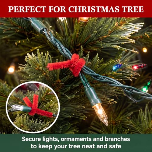 25 Pcs 16 Inch Christmas Garland Fuzzy Wire Ties - Red, Rustic Decor