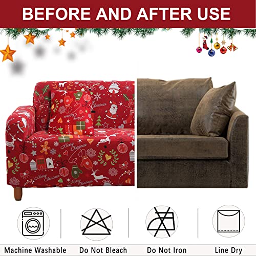 Christmas Sofa Cover Santa Claus Elastic 3 Seater Couch Protector - Red