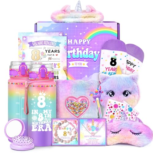 8th Birthday Unicorn Gift Set for Girls - Water Bottle, Plush Headband & More - Variation of THIS Listing
