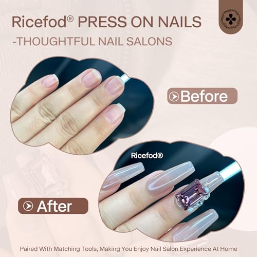 Ricefod Handmade Dusty Pink Press on Nails with Luxury Square Diamonds
