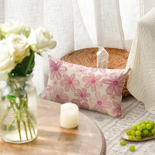 Spring Pink Daisy Throw Pillow Cover - 12x20 Inch Decorative Cushion