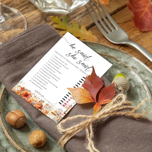 Fall Bridal Shower Games Cards Set - He Said She Said Wedding Party 25 Pack