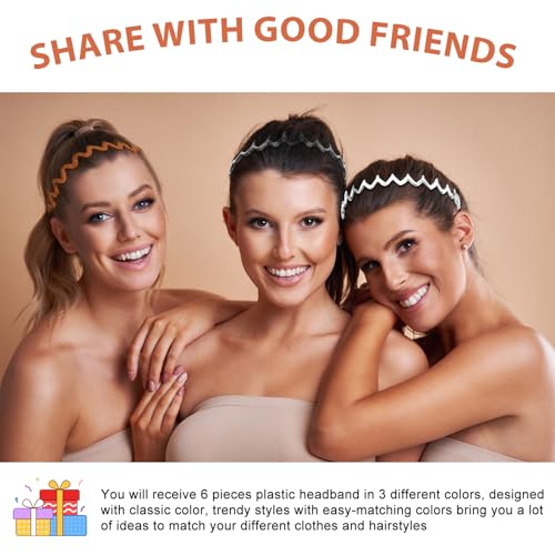 YONOY Zig Zag Shark Tooth Headbands - 6Pcs U Shaped Wavy Hair Bands