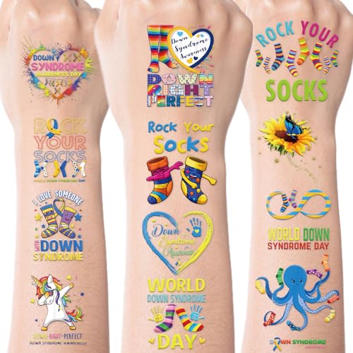 Down Syndrome Awareness Temporary Tattoos 8 Sheets Ribbon Stickers