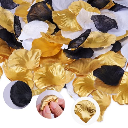 Fumwase 1800pcs Artificial Rose Petals Bulk Wedding Party Decorations Black White Gold