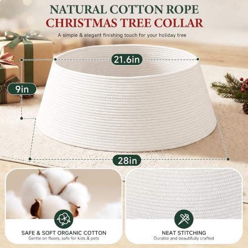 White Christmas Tree Collar 28 Inch Woven Cotton Rope Farmhouse Holiday Decor