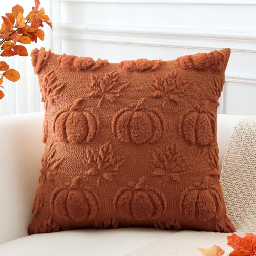 OTOSTAR Rust Pumpkin Maple Leaves Pillow Cover 14x14 Inch
