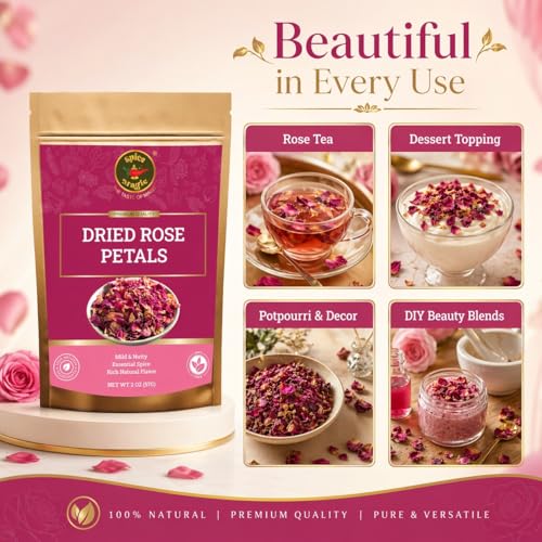 Spice Magic Culinary-Grade Dried Rose Petals - Edible 2 oz (57g) Pouch