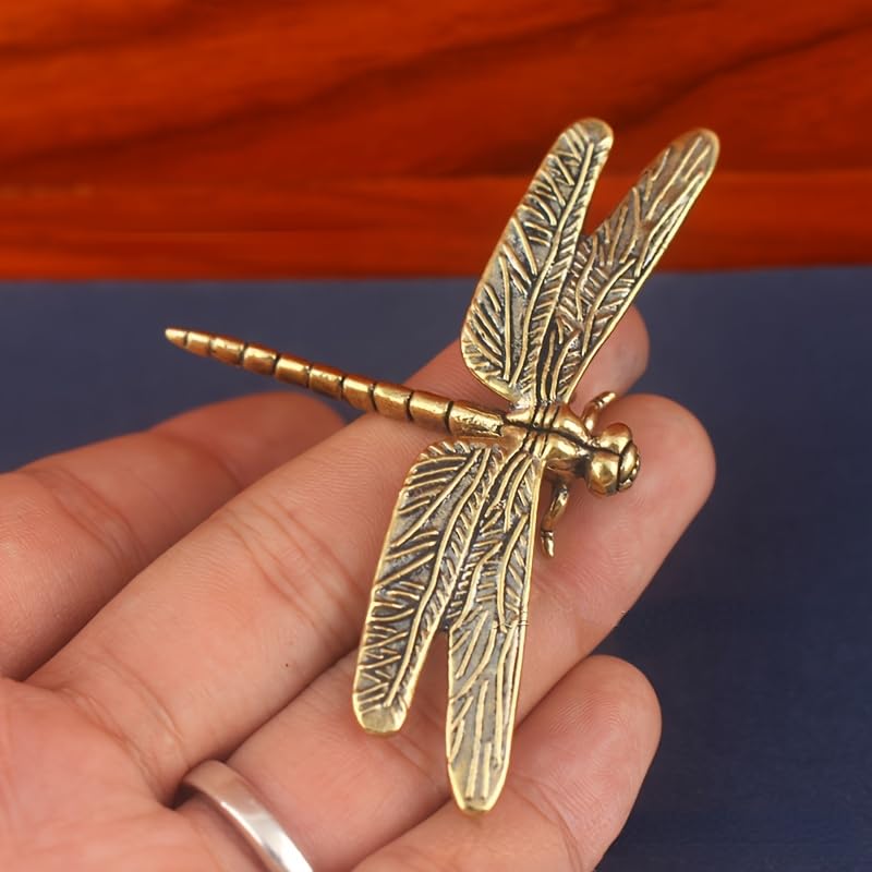 Vintage Brass Dragonfly Figurine - Antique Style Desk Ornament Statue