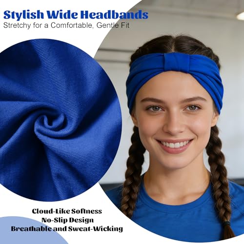 Nydotd 6 Pcs Stretchy Wide Headbands for Women - Soft Sweat-Wicking Non-Slip Hair Bands