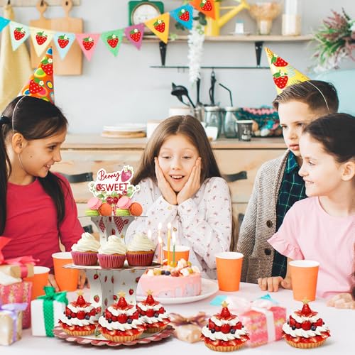 Haooryx Strawberry Cupcake Stand 3-Tier Red Plaid Party Decor - Variation: Strawberry/1