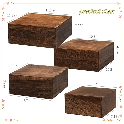 12-Inch Wooden Cake Stands Set - Antique Brown, 4 Pieces