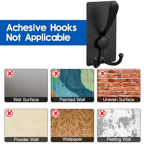 2 Pack XL Adhesive Hooks - 13lb Stainless Steel Towel Hooks