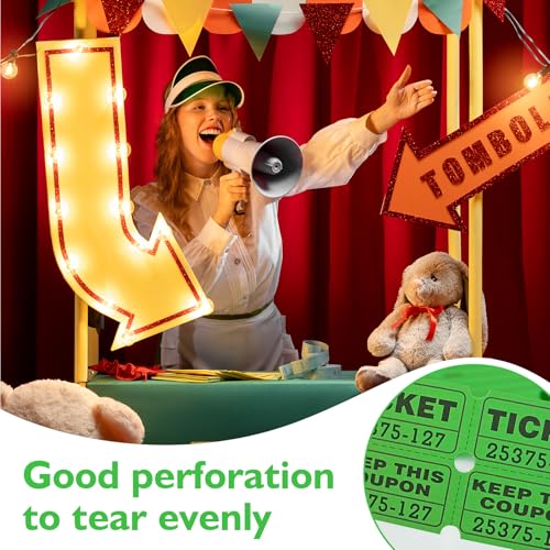 Green Raffle Tickets - 100 Pairs 50/50 Double Stub Tickets