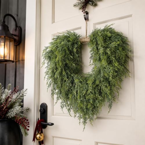 Artificial Heart-Shaped Cedar Wreath for Front Door & Holiday Decor