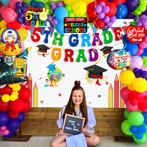 5th Grade Graduation Banner and Hanging Swirls Party Decorations