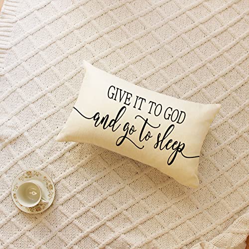 Farmhouse Pillow Cover with 'Give It to God' Quote - 12x20 Inch Decorative Cushion Case