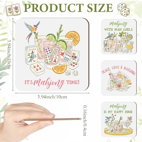 4-Piece Mahjong Wooden Drink Coasters - Decorative Game Night Accessories
