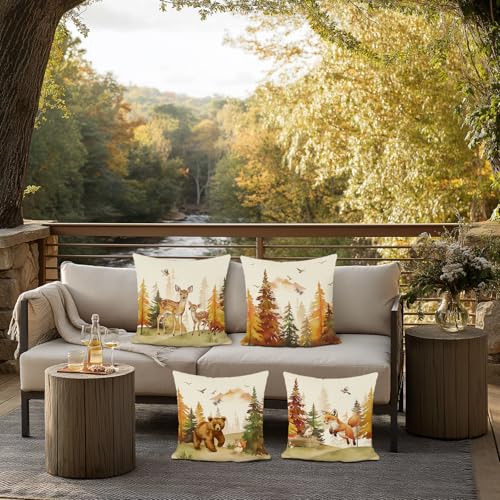 Bonhause Fall Forest Throw Pillow Covers 18x18, Woodland Animal Set of 4