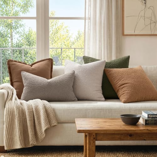 MIULEE 20x12 Inch Beige Boucle Lumbar Pillow Cover - Pack of 1