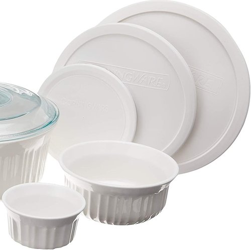 CorningWare French White 10-Pc Ceramic Bakeware Set - Chip & Crack Resistant, Microwave & Oven Safe