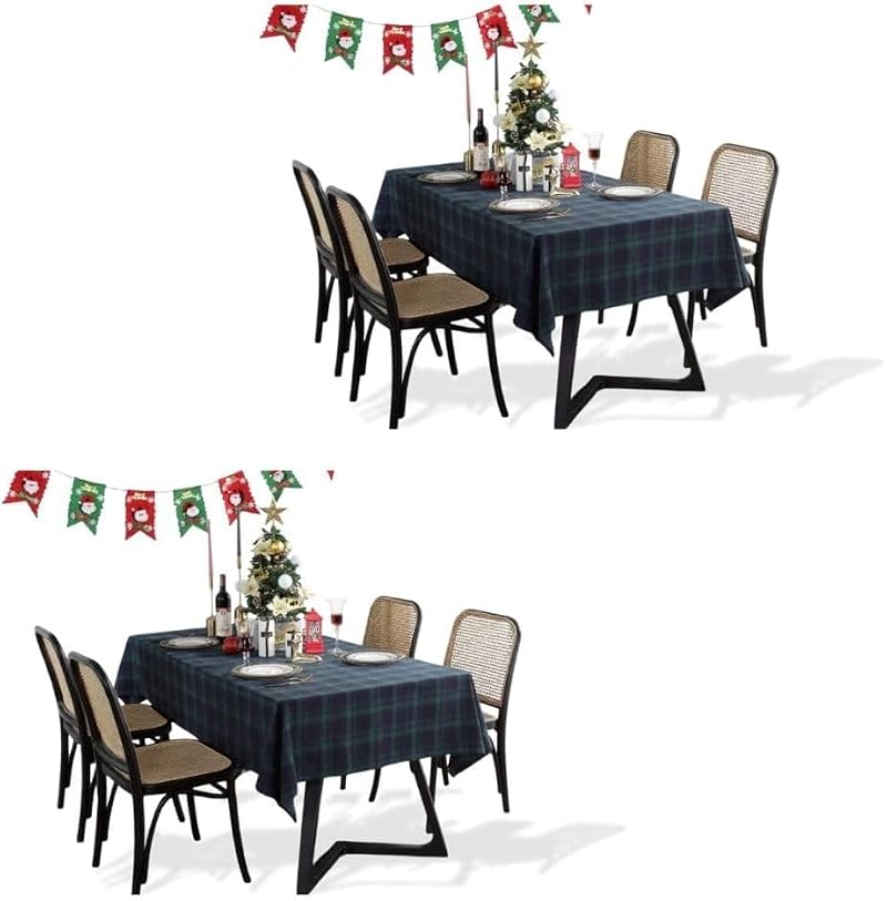 Rectangle Fabric Tablecloth Set - Blue & Green Plaid, 55 x 79 Inches, 2 Pack - Holiday Dining Cover