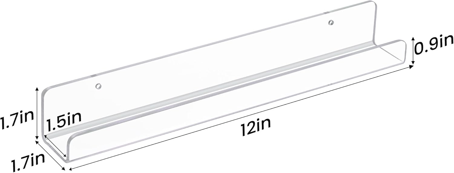 Upsimples 8 Pack Vinyl Record Wall Mount Shelves - 12" Clear Acrylic Album Display & Storage | Perfect for Kids Bookshelf, Magazine Rack, Wall Decor