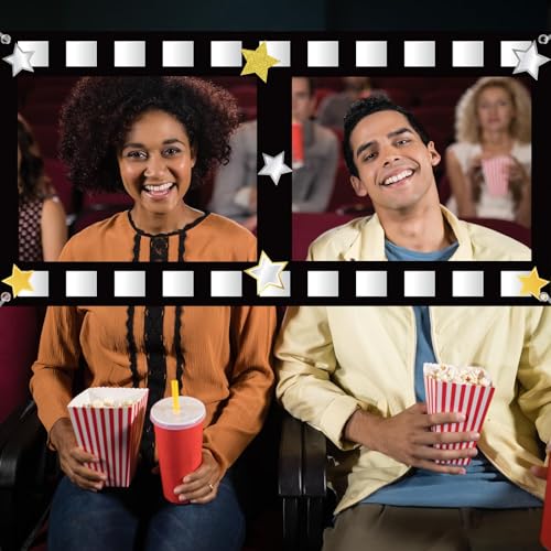 Large Movie Night Photo Booth Backdrop with Film Theme Props for Party