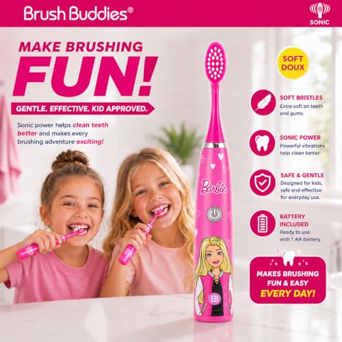 Brush Buddies Barbie Electric Toothbrush for Kids, Soft Bristles & Sonic Power