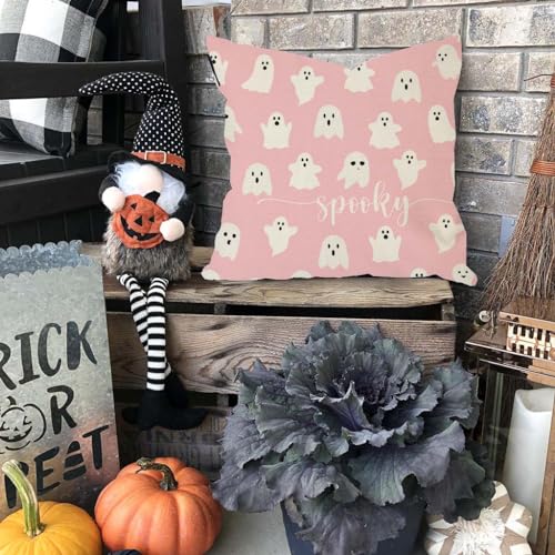 PANDICORN Pink Ghost Halloween Throw Pillow Covers, 18x18, Set of 2