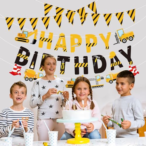 Construction Birthday Banner Set - 5pc Truck & Pennant Flags