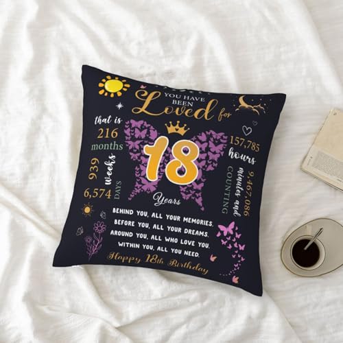 IYUBOFU 18 x 18 Inch Black & Gold 18th Birthday Pillow Cover for Girls - Dark-18th Girl