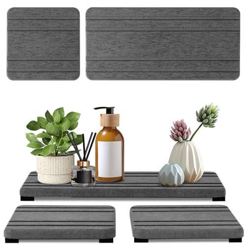3-Piece Diatomite Stone Sink Tray Set - Dark Gray Stripe, Fast Drying Coasters for Kitchen & Bathroom
