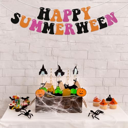 Happy Summerween Glitter Banner - Summer Halloween Party Decorations