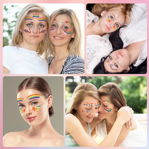 Lasuroa Rainbow Temporary Pride Tattoos - 10 Sheets Waterproof Face & Body Stickers for Festivals and Party Celebrations
