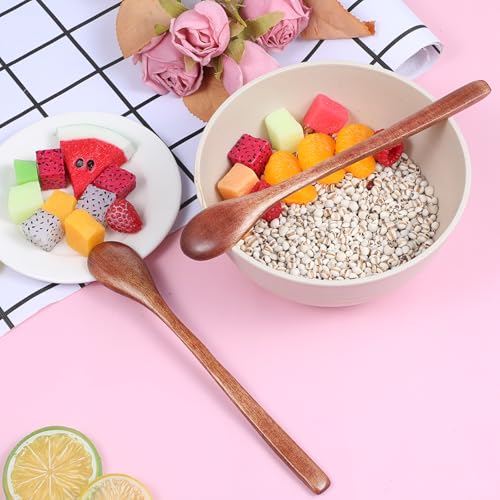 2PCS Long Handle Wooden Coffee and Honey Spoons - 7.7in