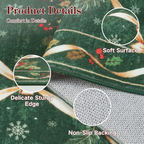 Evergreen Gold Christmas Runner Rug 2ft x 10ft Washable Non-Slip Holiday Decor