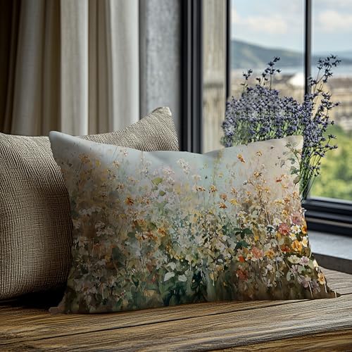 Wildflower Botanical Decorative Lumbar Throw Pillow Cover - Color-1 | 12x20 Cozy Flannelette