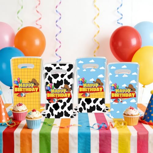 40PCS Cartoon Party Favor Bags for Kids Birthday Blue Sky Cloud Cow Print