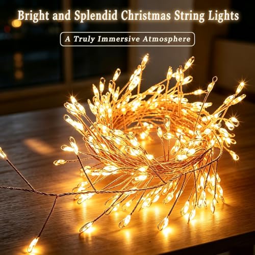 Fairy Lights Plug in 40FT 500 Warm White LEDs Cluster Lights - Gold Wire, 8 Modes
