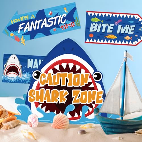 Hooqict Shark Birthday Party Decorations – 20pcs Welcome Signs for Kids Boys Under The Sea Ocean Beach Theme