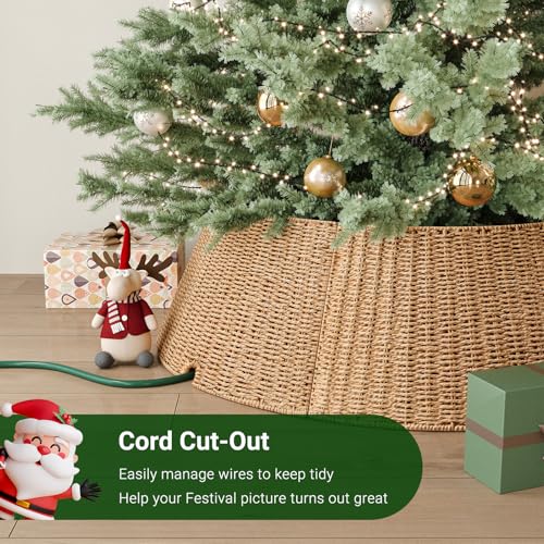 28 Inch Christmas Tree Collar Woven Paper Rope Tree Skirt - Natural